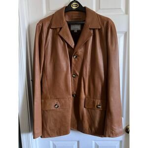 Men's Wilsons caramel color Leather Jacket Coat Whipstitched Button-Up